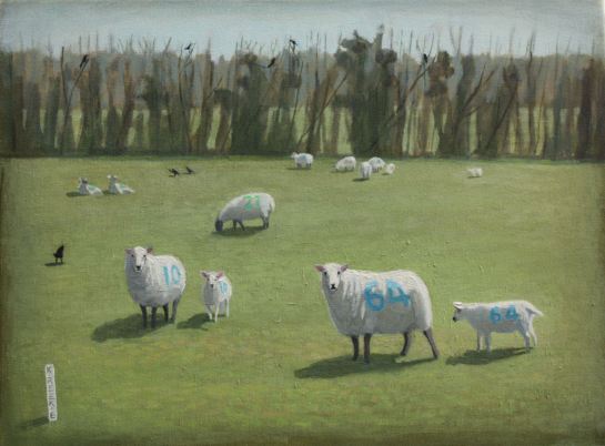 Counting sheep 2016. For Sale £300.Oil on canvas, 43cm x 34cm.